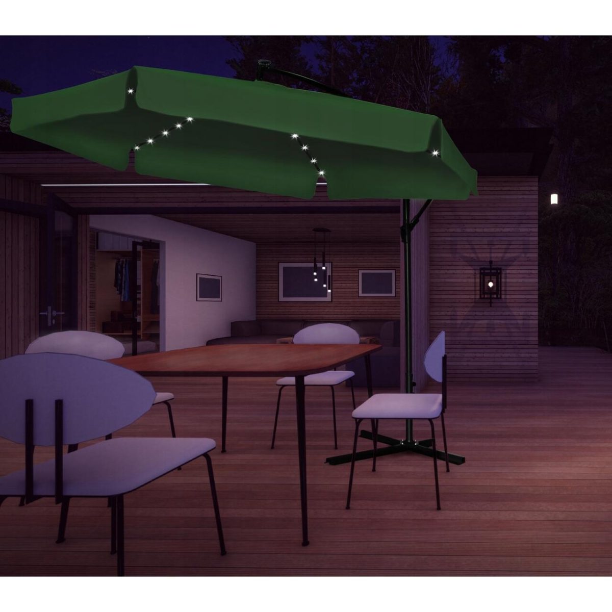 Umbrela Gradina/Terasa Cu Led, Chomik, Articulatie Tip Banana, Verde, 300 Cm
