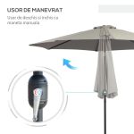 Umbrela gradina/terasa, cu inclinatie, manivela, gri, 300 cm - imagine 10