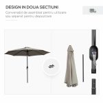Umbrela gradina/terasa, cu inclinatie, manivela, gri, 300 cm - imagine 9