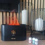 Umidificator cu difuzor de aroma, Ruhhy, 3 in 1, LED cu efect flacara, 6.5 W, 180 ml, 17×9.8×7.2 cm