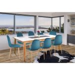 Scaun bucatarie/living, Jumi, Vigo, catifea, metal, albastru marin si natur, 44x52x85 cm - imagine 7