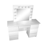 Set masa de toaleta/machiaj Vanessa + scaun Mark, alb, cu oglinda si LED-uri, 130x43x143 cm - imagine 8