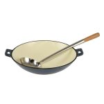Vas de fonta tip Wok, emailat, albastru, 35.5x11 cm, Perfect Home 