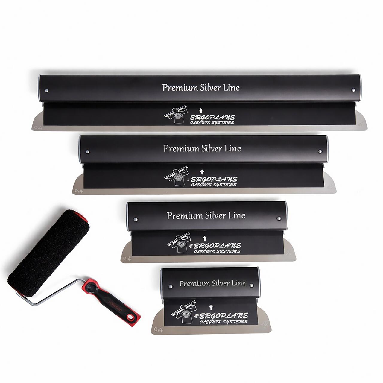 WERGM-G4PS-1_square Set 4 gletiere profesionale, lama inox 0.4 mm, Premium Silver, 25, 40, 60, 80 cm, rola gletuit, geanta, Ergoplane, Olejnik