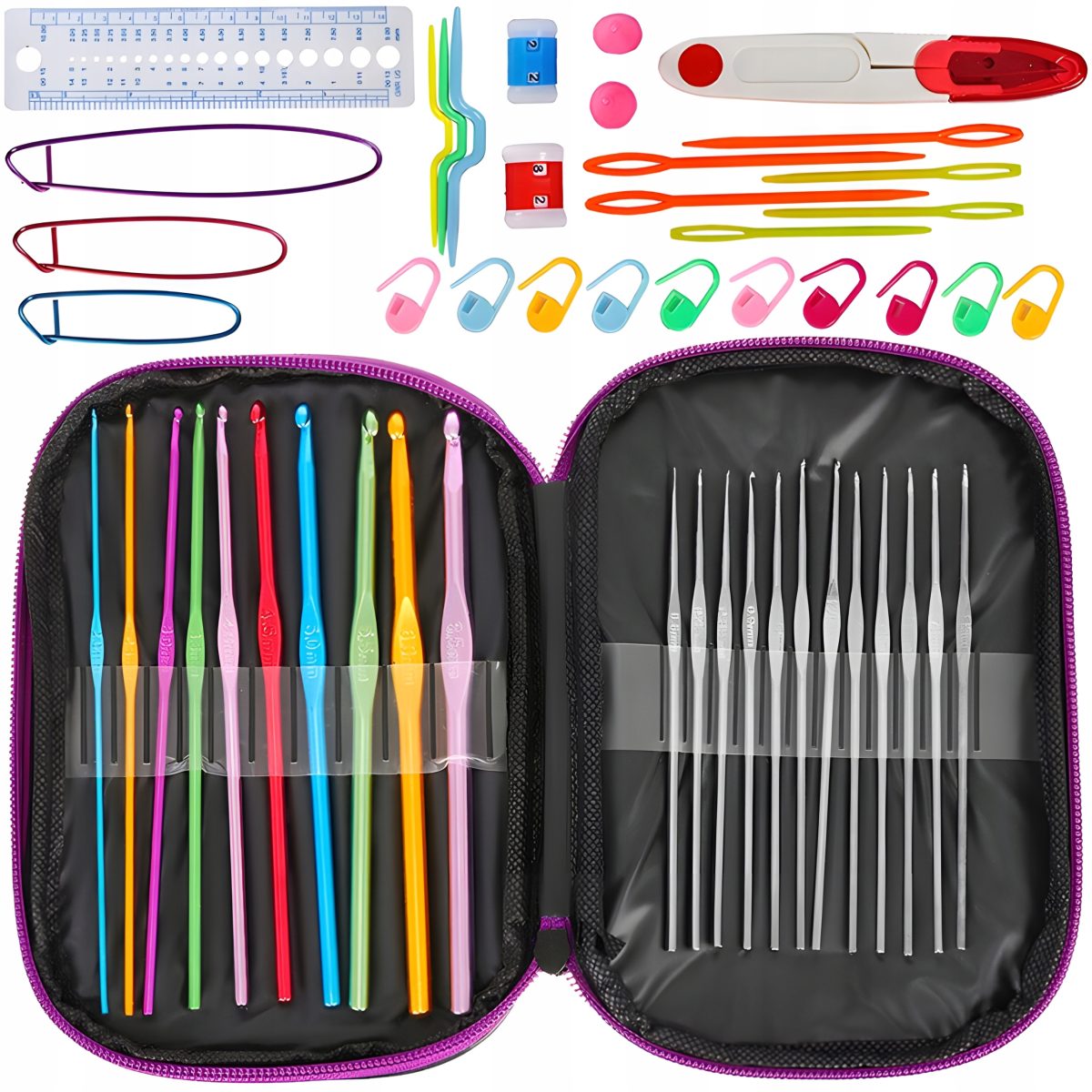 Set 50 Piese Pentru Crosetat In Husa Din Piele Ecologica, Un Cadou Perfect Pentru Pasionații De Crosetat Sau Broderie