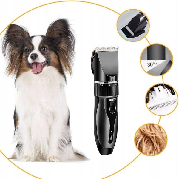 Aparat de tuns profesional pentru caini cu acumulator, lama titan + ceramica, incarcare USB