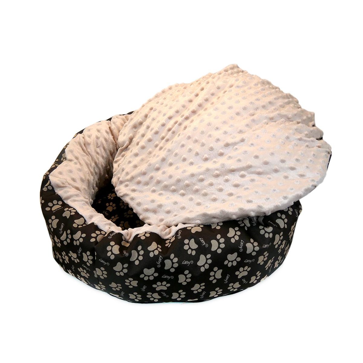 Culcus Moale Cu Perna, Pentru Caine/Pisica, Model Minky, Culoare Crem-Maro, Impermeabil, Baza Antiderapanta, 50 Cm