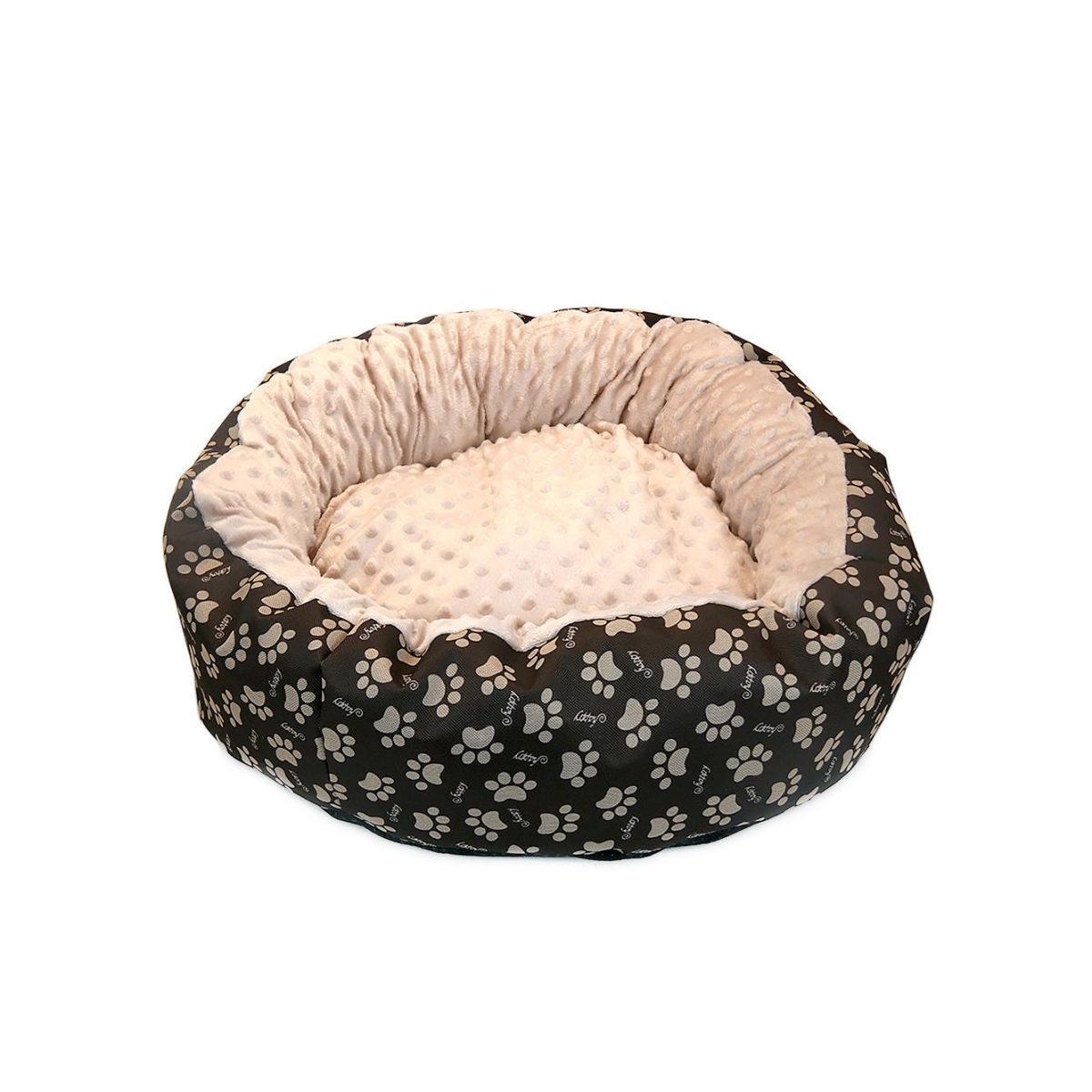 Culcus Moale Cu Perna, Pentru Caine/Pisica, Model Minky, Culoare Crem-Maro, Impermeabil, Baza Antiderapanta, 50 Cm