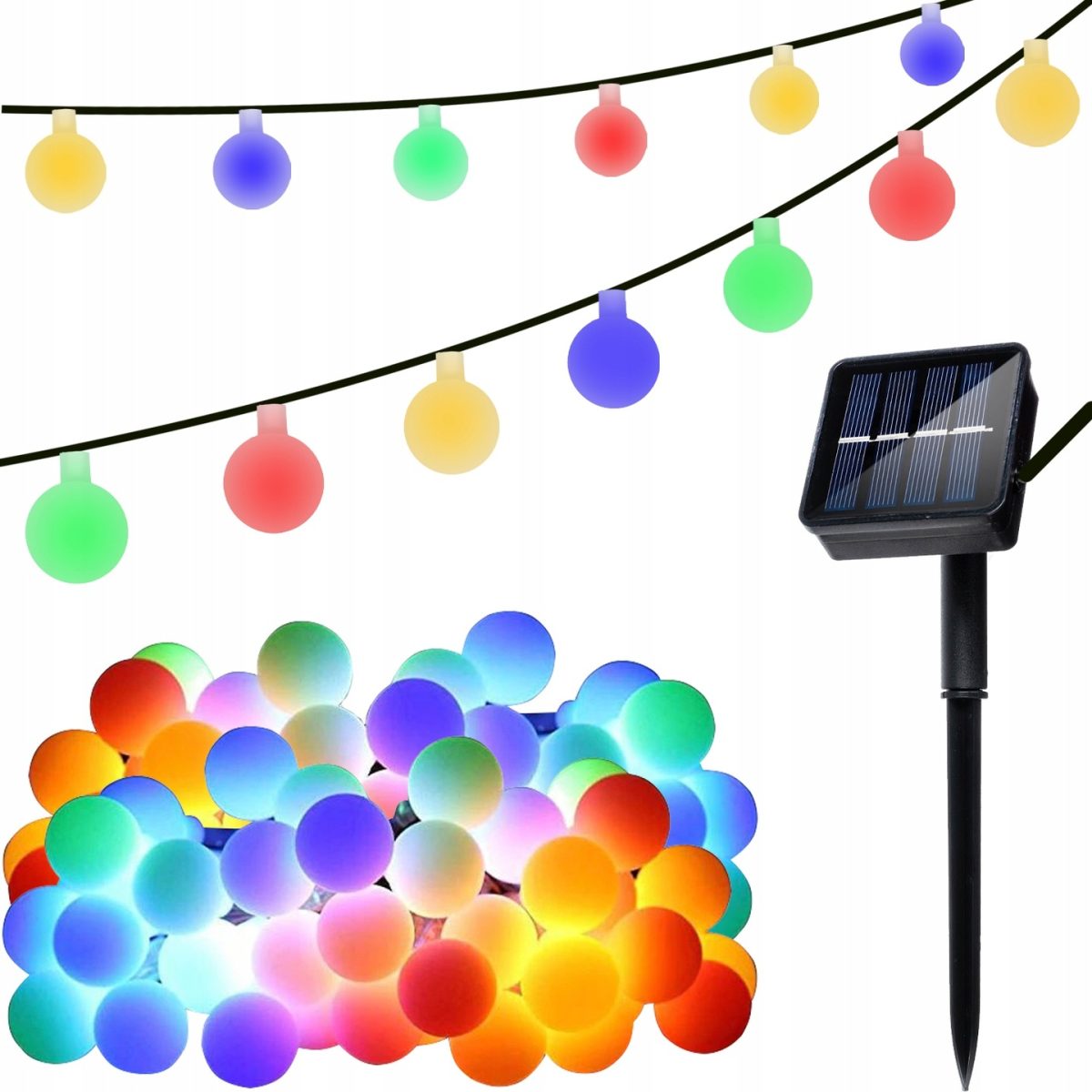 Ghirlanda Magica Luminoasa De Exterior Cu 50 Led-Uri Multicolore, 8 Functii Si Panou Solar, Lungime 6,7 M