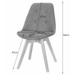 Set 4 scaune bucatarie/living, Artool, Nori, stofa, lemn, gri, cu nasturi, 48.5x54x84 cm