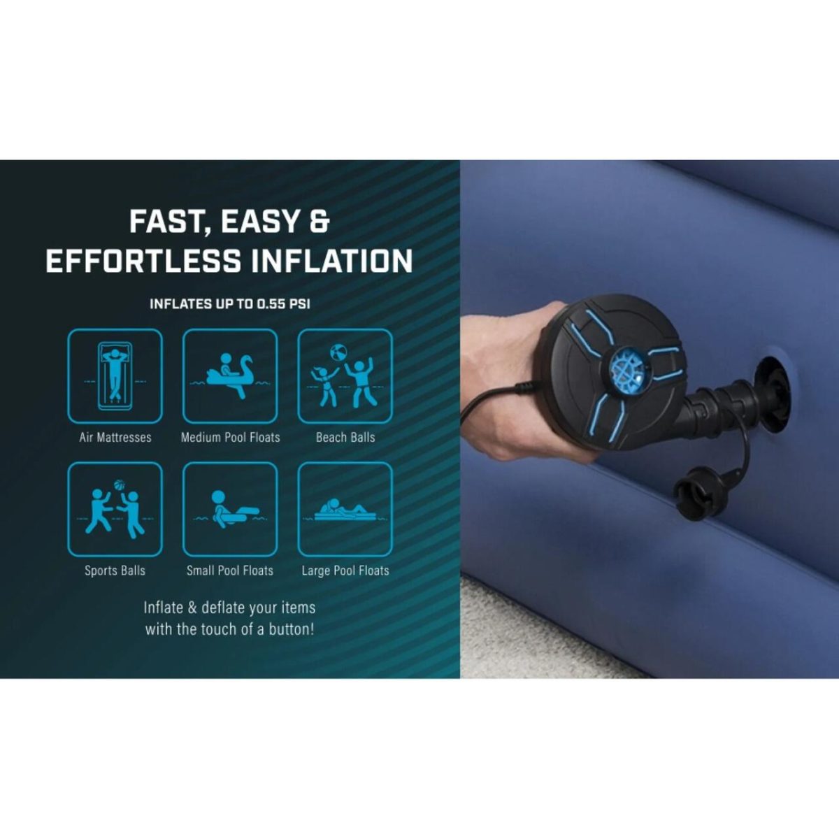 Pompa Aer Electrica Pentru Piscina, Saltea Gonflabila, 110 W, 12V/220-240V, 3 Conectori, Bestway - Imagine 12