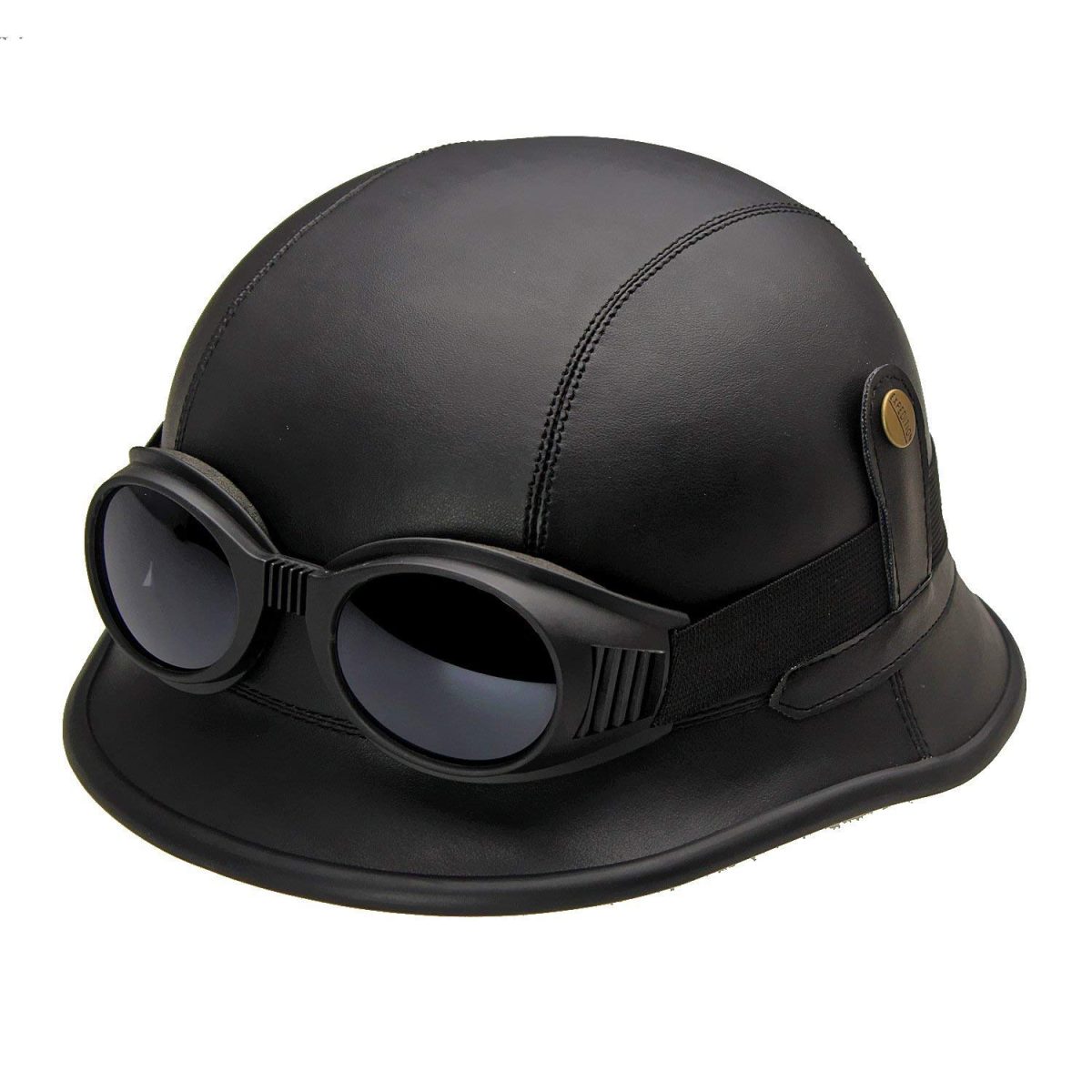 Casca Moto Ww2, Imbracata In Piele Ecologica, Cu Ochelari