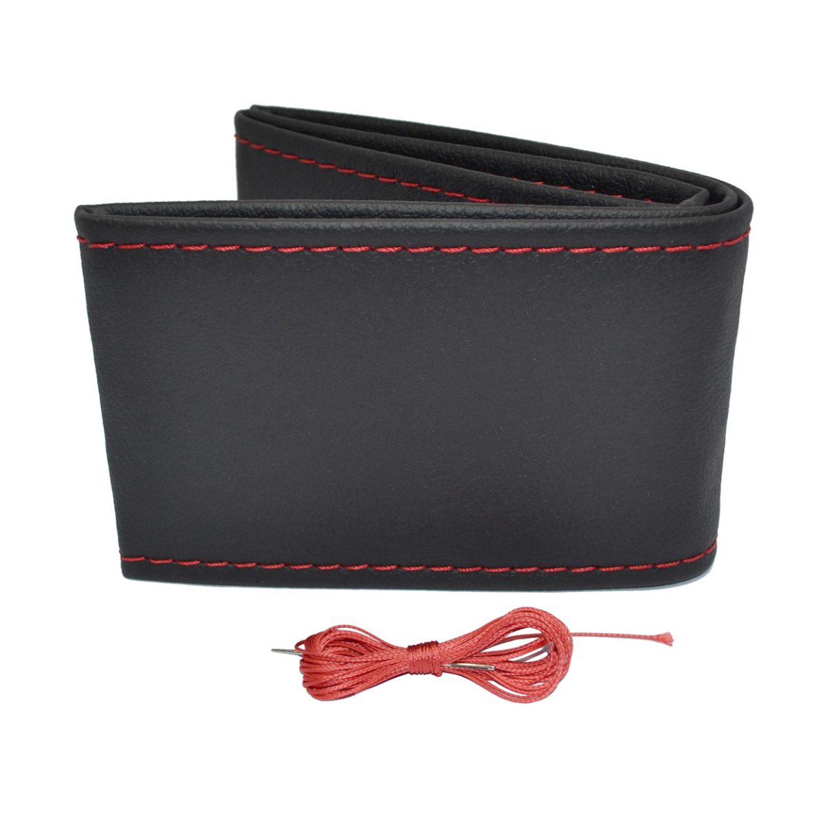 Husa Volan Otom Din Piele Ecologica &Quot;Ne-Perforata&Quot; Pentru Autoturisme, Diametru Volan 37 - 39 Cm, Cu Ac Si Ata Rosie