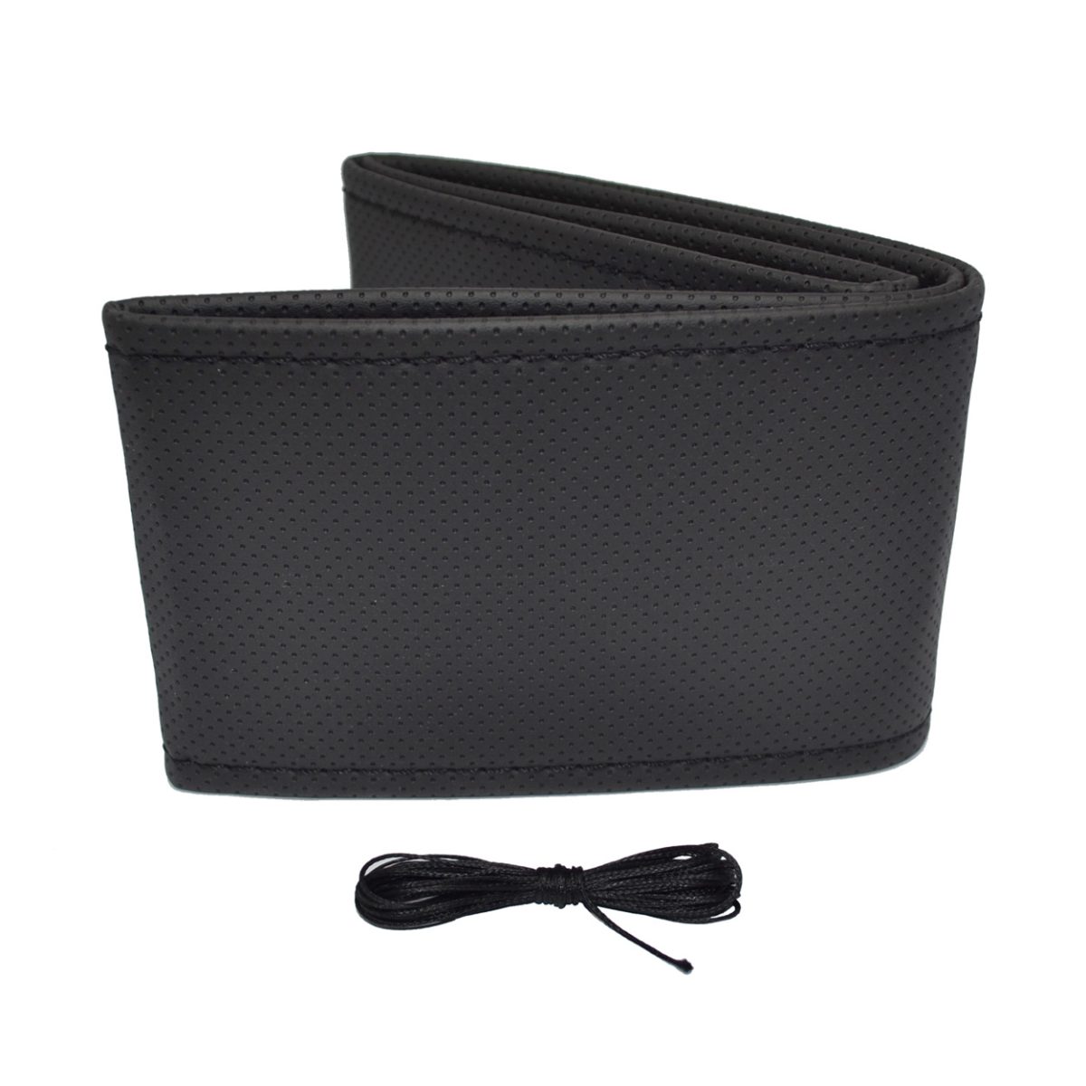 Husa Volan Otom Din Piele Ecologica &Quot;Perforata&Quot; Pentru Autoturisme, Diametru Volan 37 - 39 Cm, Cu Ac Si Ata Neagra