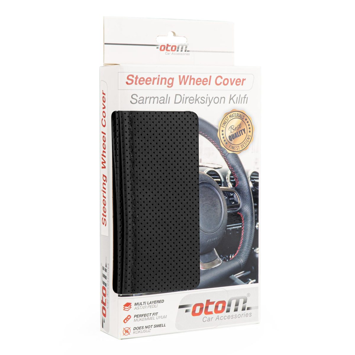 Husa Volan Otom Din Piele Ecologica &Amp;Quot;Perforata&Amp;Quot; Pentru Autoturisme, Diametru Volan 37 - 39 Cm, Cu Ac Si Ata Neagra