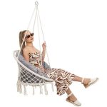 Hamac brazilian, tip scaun, Springos, cu perna, crem si gri, max 150 kg, 79x80x120 cm - imagine 4