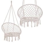 Hamac brazilian, tip scaun, Springos, cu perna, crem si gri, max 150 kg, 79x80x120 cm - imagine 5