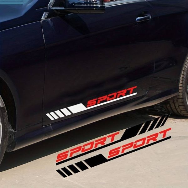 Set 2 stickere autoadezive Tuning in doua culori, model "Racing Stripes V3", dimensiune 58 cm, culoare Alb + Rosu