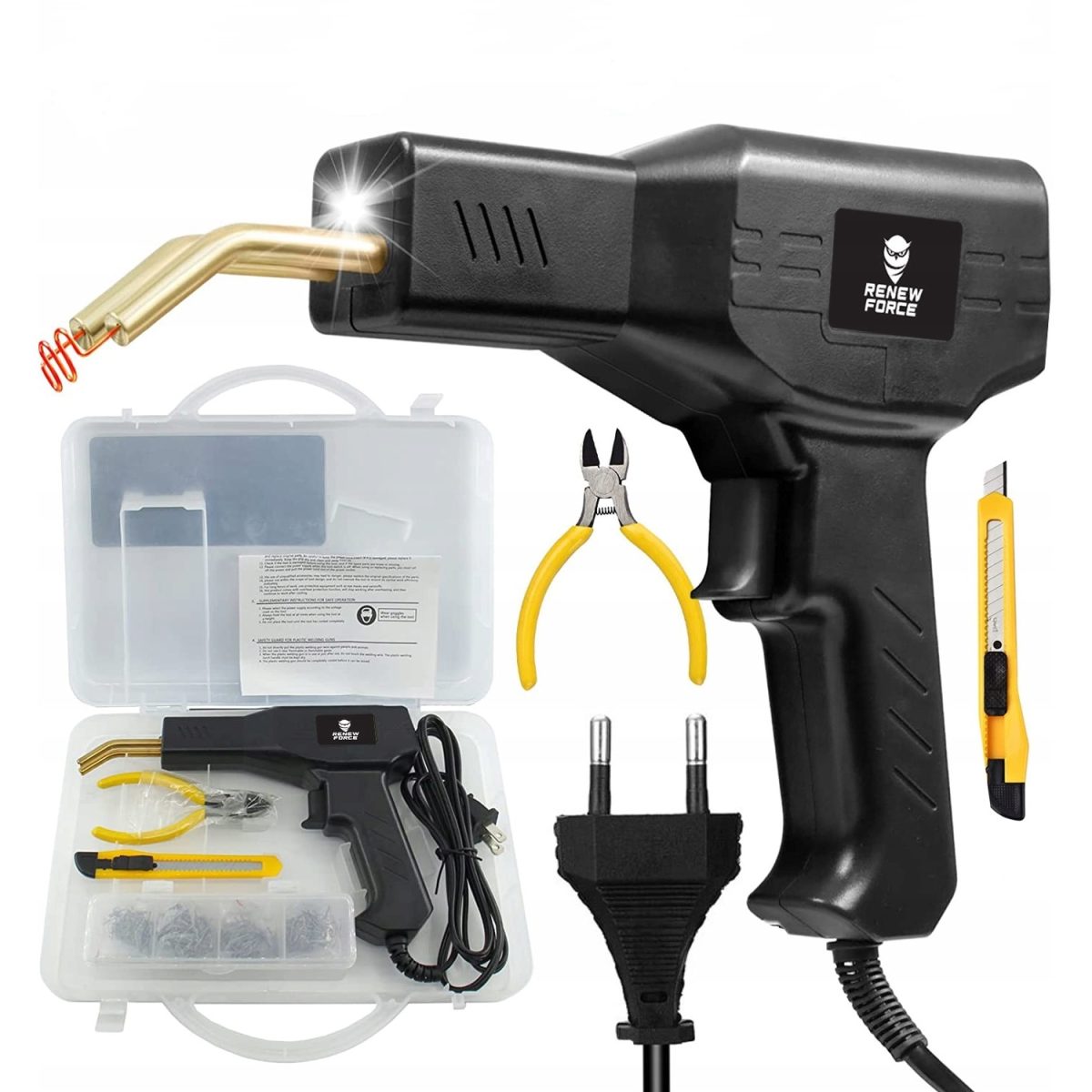 Pistol Profesional Pentru Lipit/Sudat Plastic, Kit Pentru Repararea Fisurilor Din Plastic, Polipropilena, 400 Capse De Intarire, Putere 50W, Culoare Negru, Cod: Avx-Wt-Wg-X80