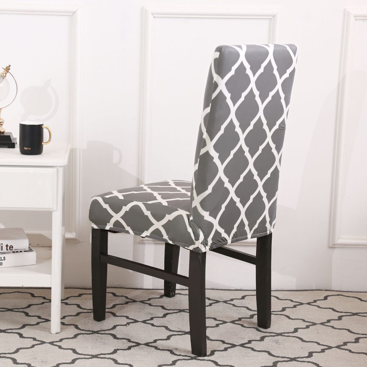 Husa Universala Pentru Scaune Clasice, Model Romb, Culoare Gri + Alb