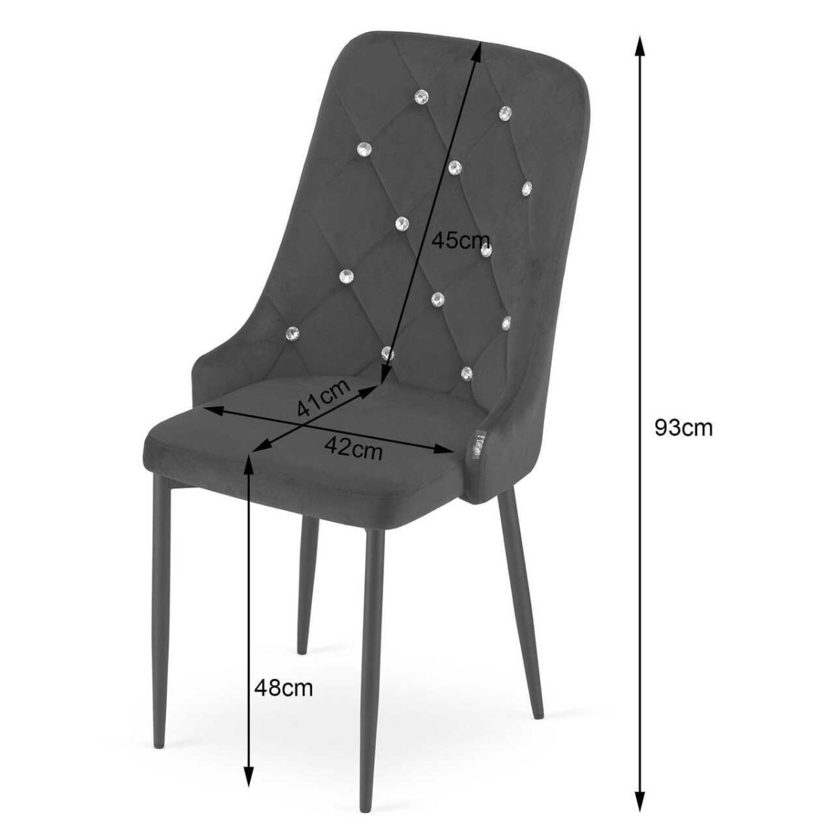 Scaun Bucatarie/Living, Artool, Amore, Catifea, Metal, Negru, 48X56X93 Cm