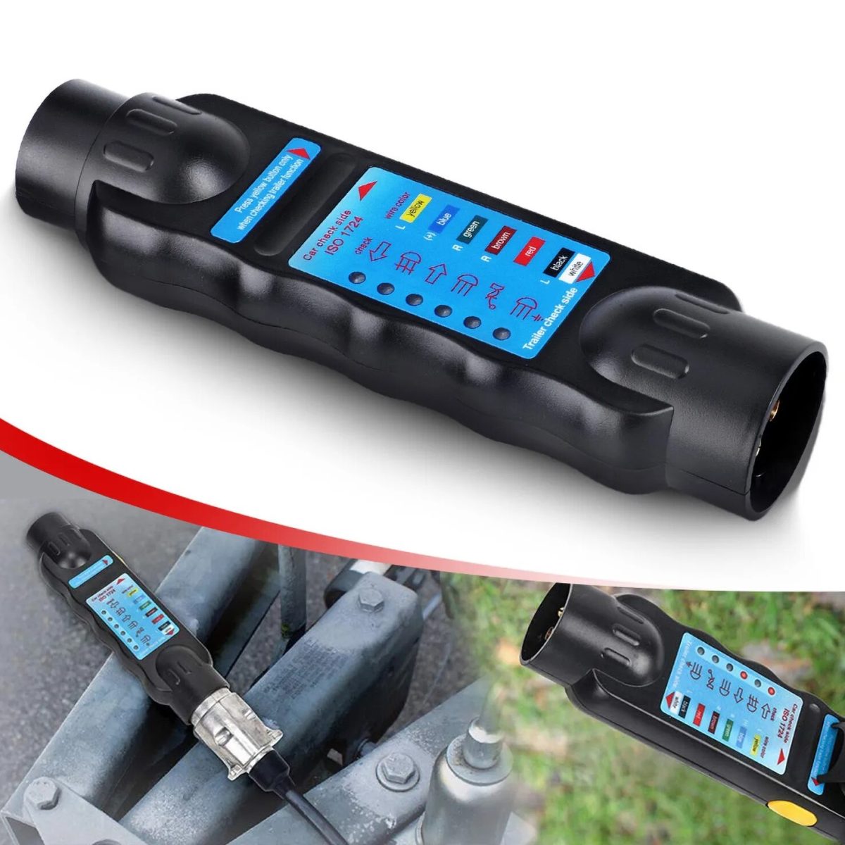 Tester Profesional Pentru Prize, Fise Si Instalatii Electrice Remorca Cu Adaptoare 13/7 Si 7/13 - Imagine 1