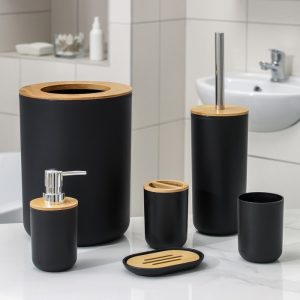 Set Elegant pentru baie format din 6 piese, ABS  lemn, culoare negrumaro