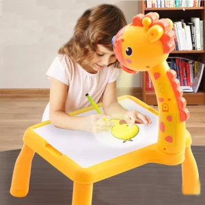 Masa Muzicala de Desen pentru copii cu Proiector, model Girafa, culoare Galben, 24 imagini, AVXWT2222YELLOWGIRAFFE