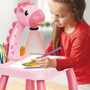 Masa Muzicala de Desen pentru copii cu Proiector, model Girafa, culoare Roz, 24 imagini, AVXWT2222PINKGIRAFFE